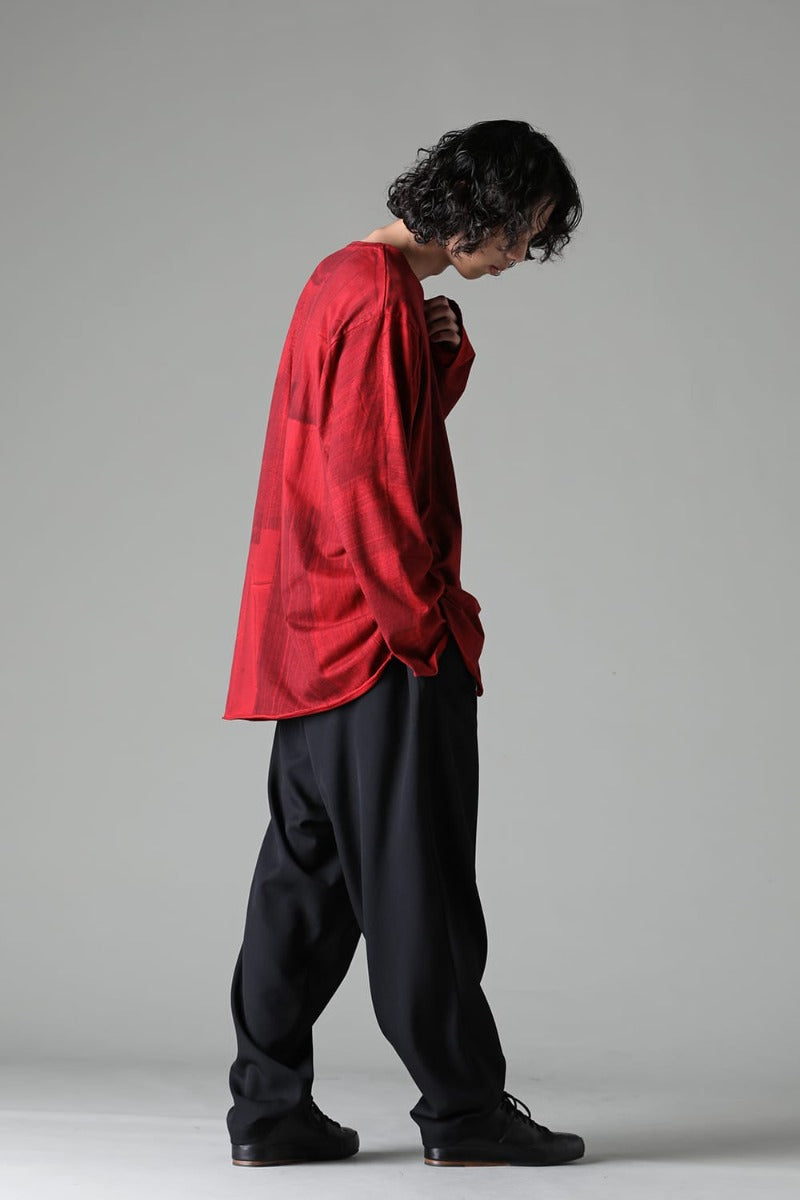 HJ-T27-072-Red | スリットディテール ロングスリーブTシャツ レッド