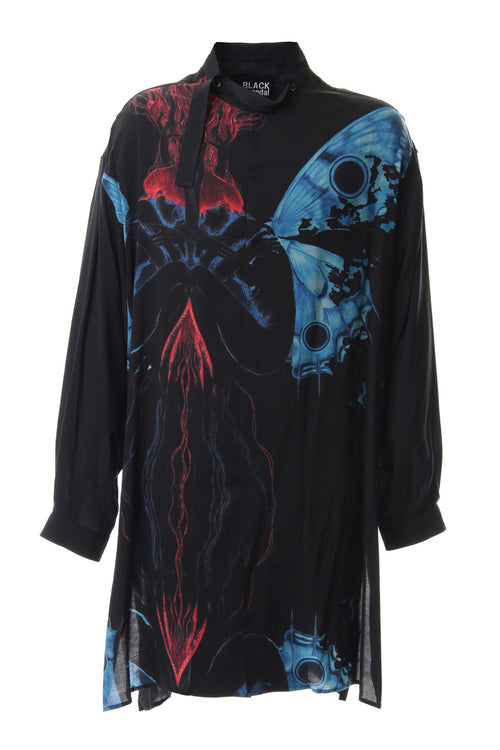 Deformation stand collar Print blouse - Yohji Yamamoto - ヨウジヤマモト