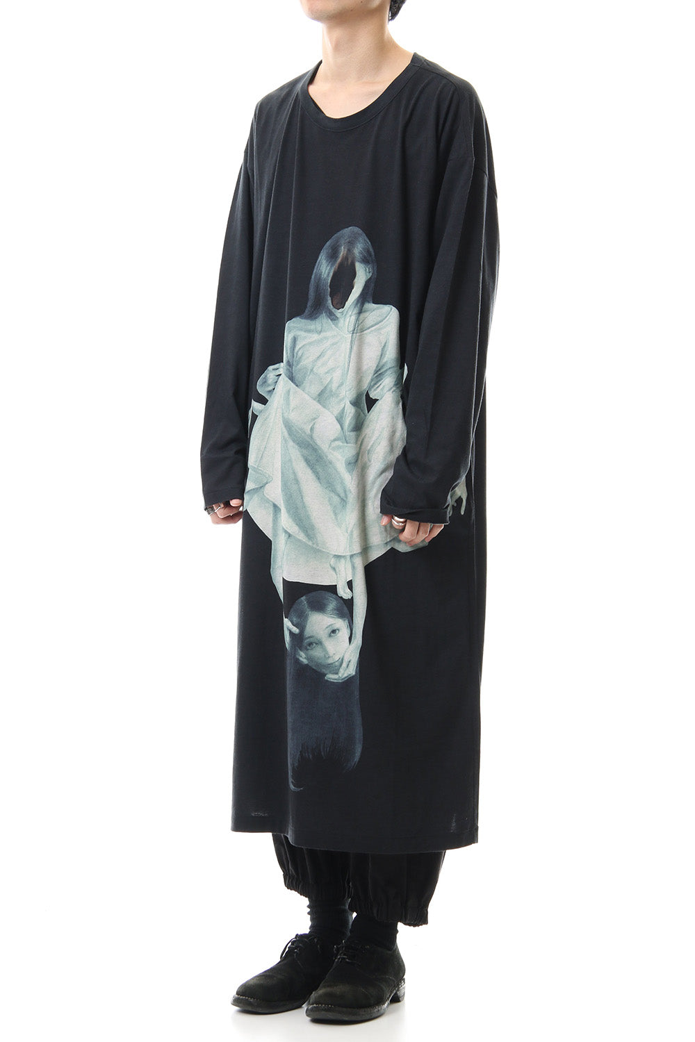 hn-t23-274 | UCHIDA Print Long sleeve Round neck T-shirt | Yohji 