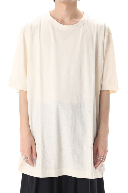 Old cotton Top stitch Cut off Round neck Short sleeve T-shirt Ivory - Yohji Yamamoto