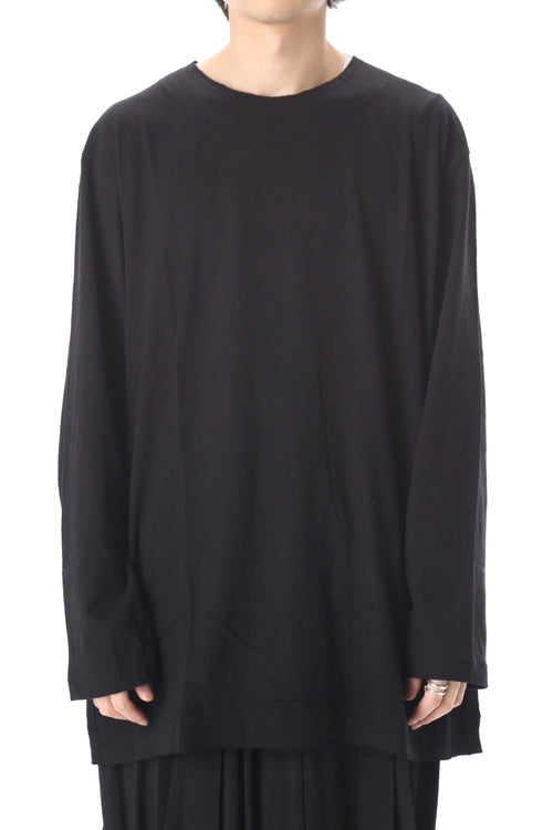 Old cotton Top stitch Cut off Round neck Long sleeve T-shirt Black - Yohji Yamamoto