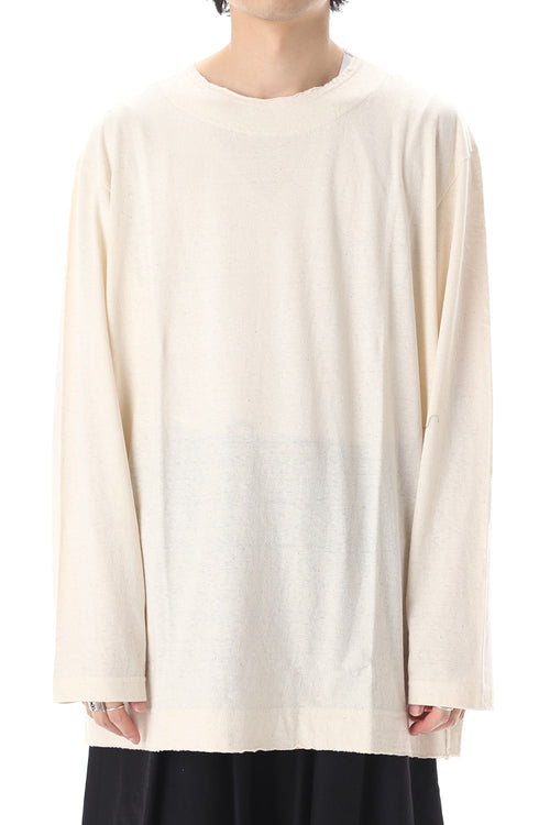 Old cotton Top stitch Cut off Round neck Long sleeve T-shirt Ivory - Yohji Yamamoto