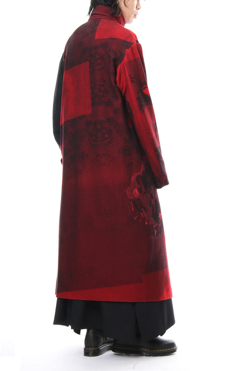 Red flannel right front dress coat - Yohji Yamamoto - ヨウジヤマモト