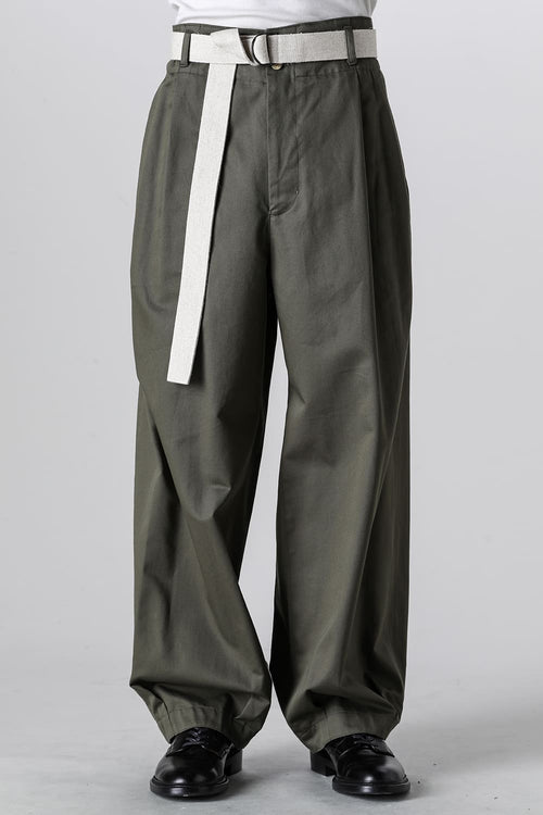 VOLUME PANTS WITH LINEN MIX BELT Olive - IRENISA