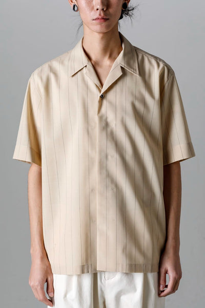 Open Collar Short-Sleeved Shirt Beige Stripe - IRENISA