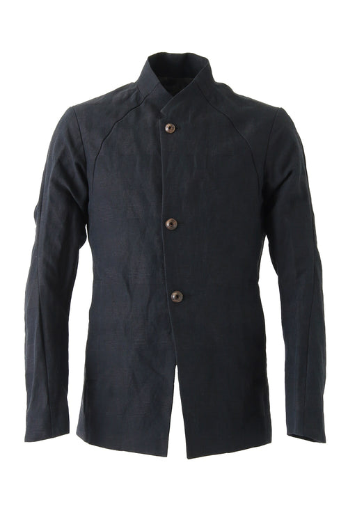 Jacket Cotton Linen Check Blue Black - DEVOA