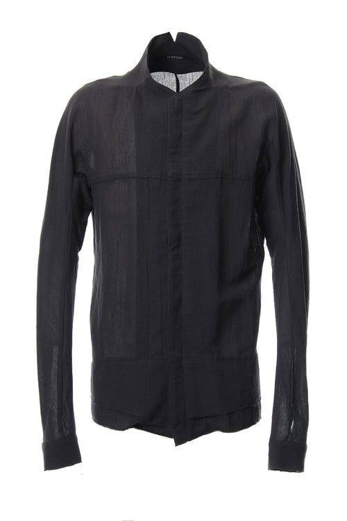 Japanese paper Cotton stand collar shirt - ST102-0049S Black - D.HYGEN