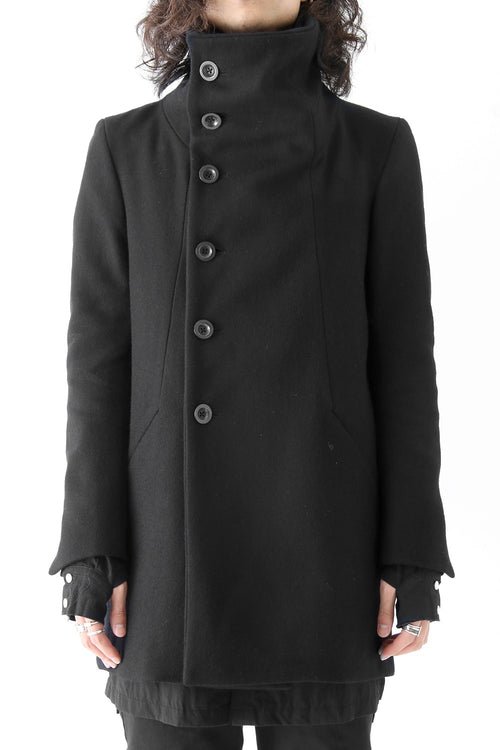 Wool Nylon Melton High Neck Coat Short - The Viridi-anne