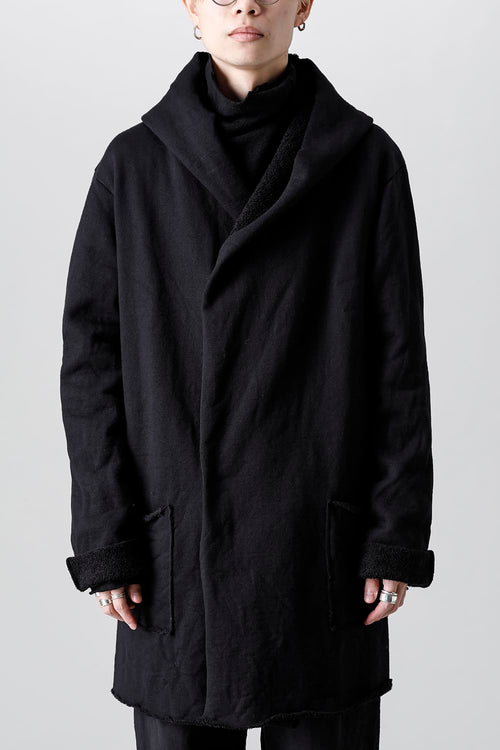 Wool Cotton Fleece Lining Long Hoodie Black - ware