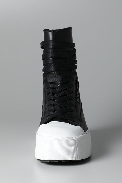 Cow Leather Lace Up Sneaker Black × White - JULIUS