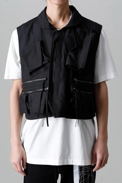 Nylon/Cotton Grosgrain Cargo Vest - JULIUS