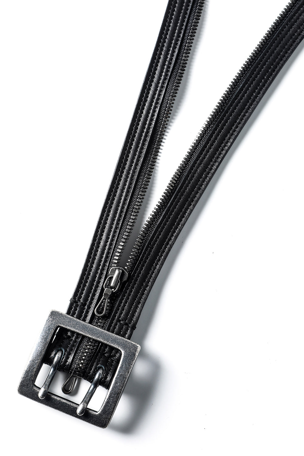 819ACU1-black-silver | Cow Leather Zipper Belt Black × Silver 