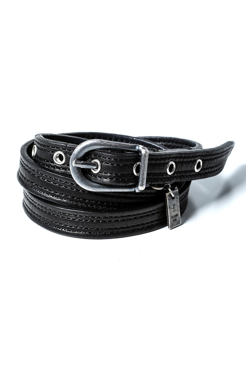 Cow Leather Belt Bracelet Black × Silver - JULIUS