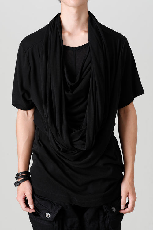 Cotton/Cupro Jersey Drape Neck Short Sleeve T-Shirt Black - JULIUS