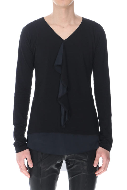 Layered Frill T-Shirts Black/Black - kiryuyrik