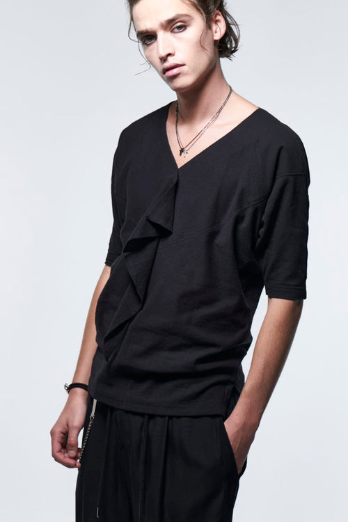 Frill Kimono Sleeve T-Shirt Black - kiryuyrik