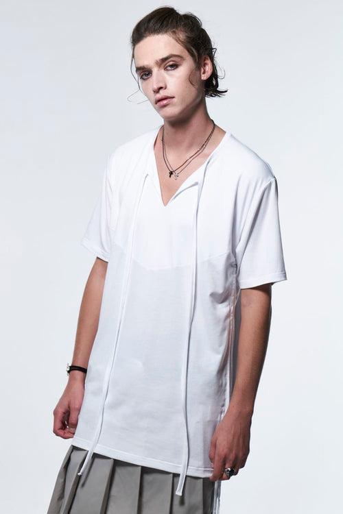 Piping Slit T-Shirt White - kiryuyrik