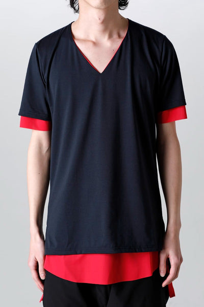 V-neck layered T-shirts Navy & Pink - kiryuyrik