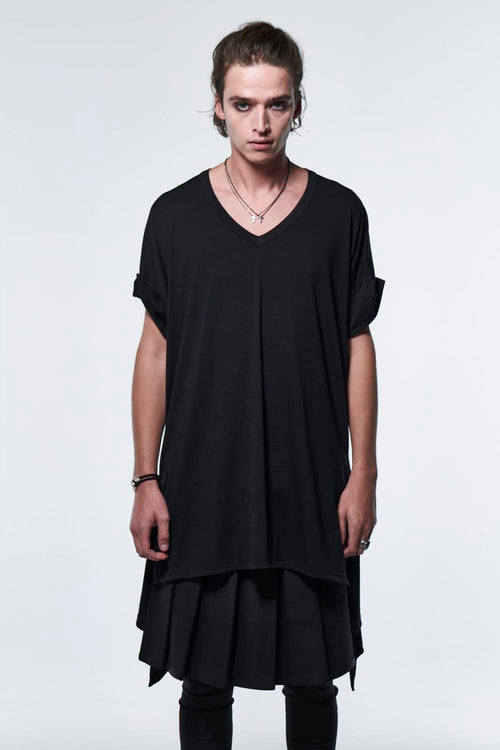 Flare V-Neck T-Shirt Black - kiryuyrik