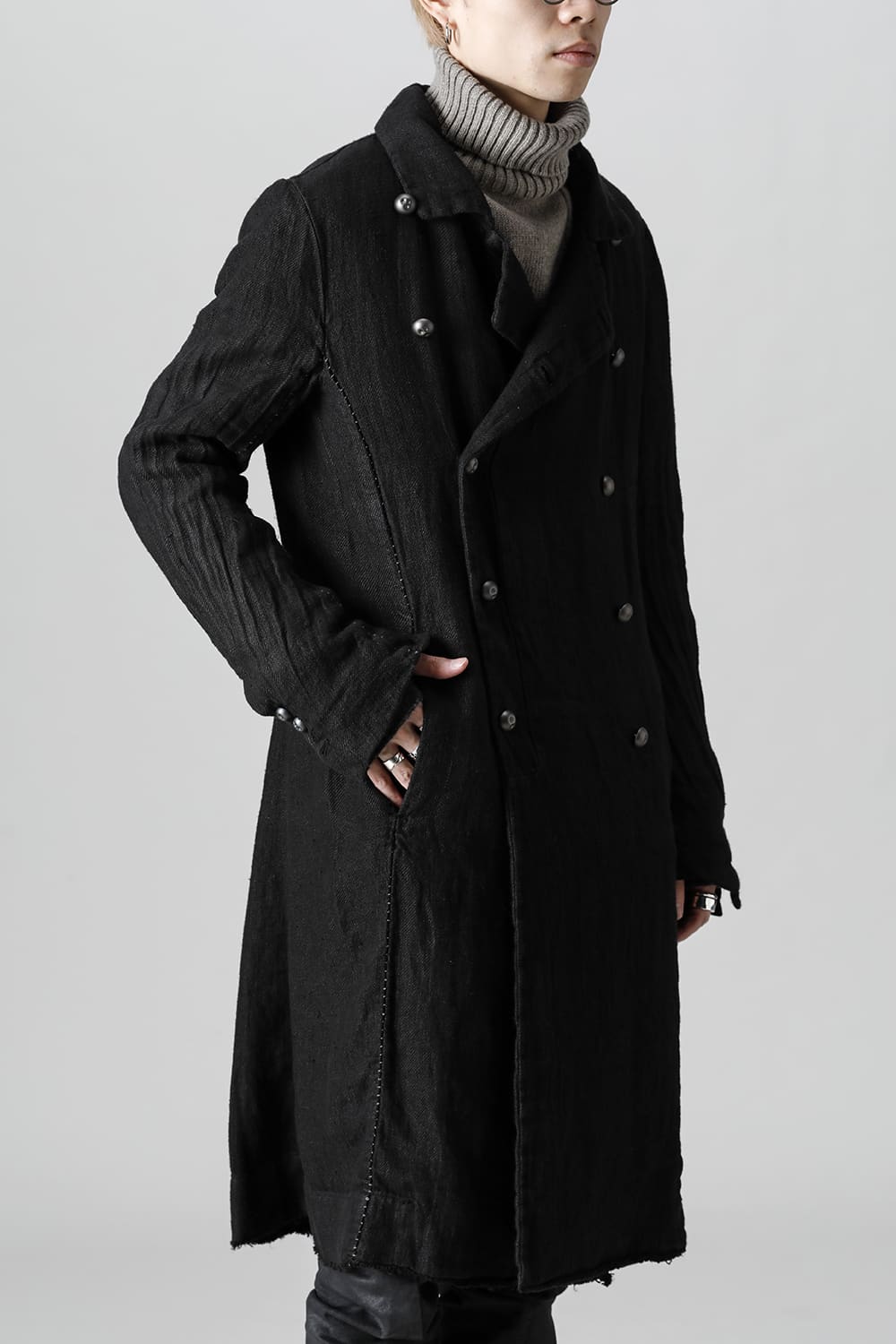 M2715-Black | WARM WINTER LINEN TRENCH Black | masnada | Online