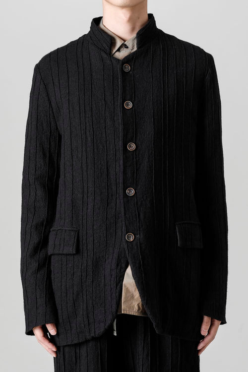 Pleated Wool Stand Collar Jacket - NOUSAN