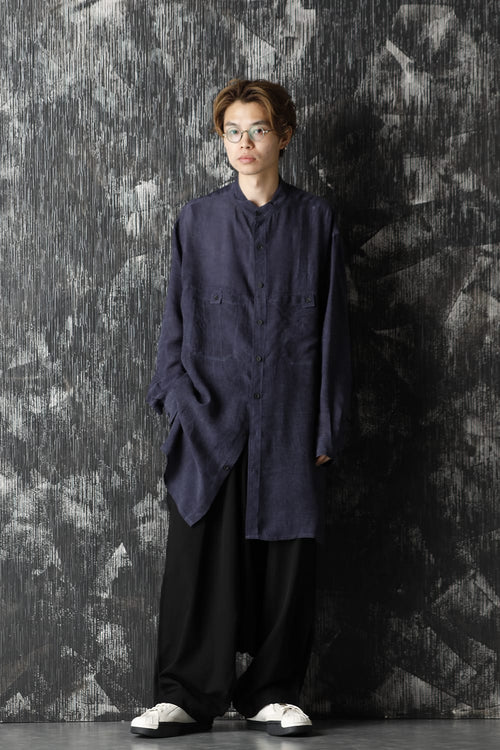 Cupro Salt shrink Stand Collar Blouse - Yohji Yamamoto