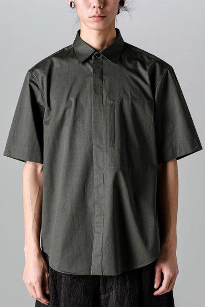 Fly Front Short-Sleeved Shirt Olive Charcoal - IRENISA