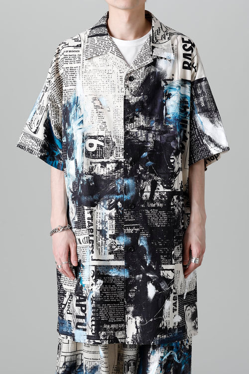 Cotton Newspaper Gun Sleeves Open Collar Blouse - Yohji Yamamoto