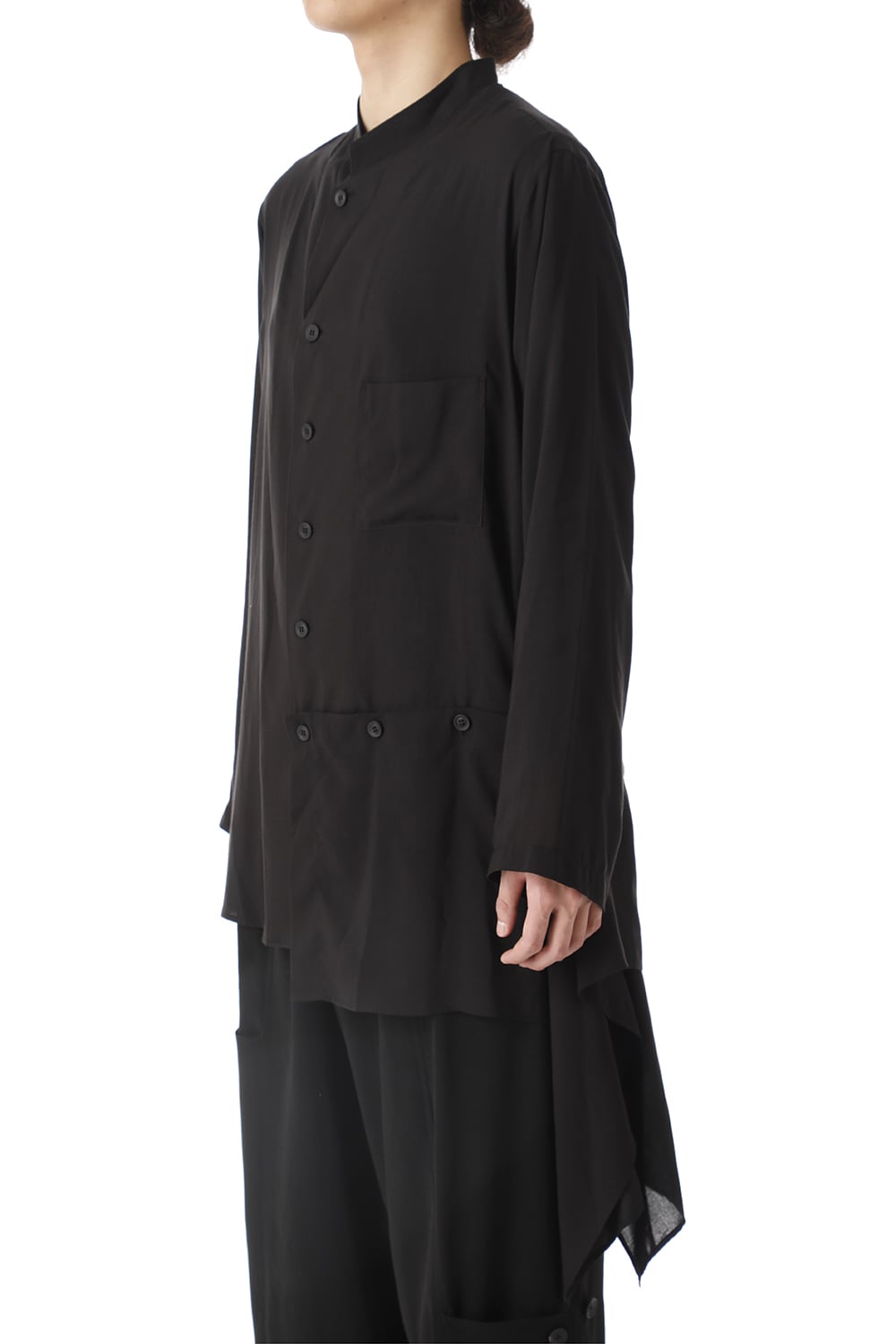 21ss yohji yamamoto 左裾 フラシ布付き テンセルブラウス 2