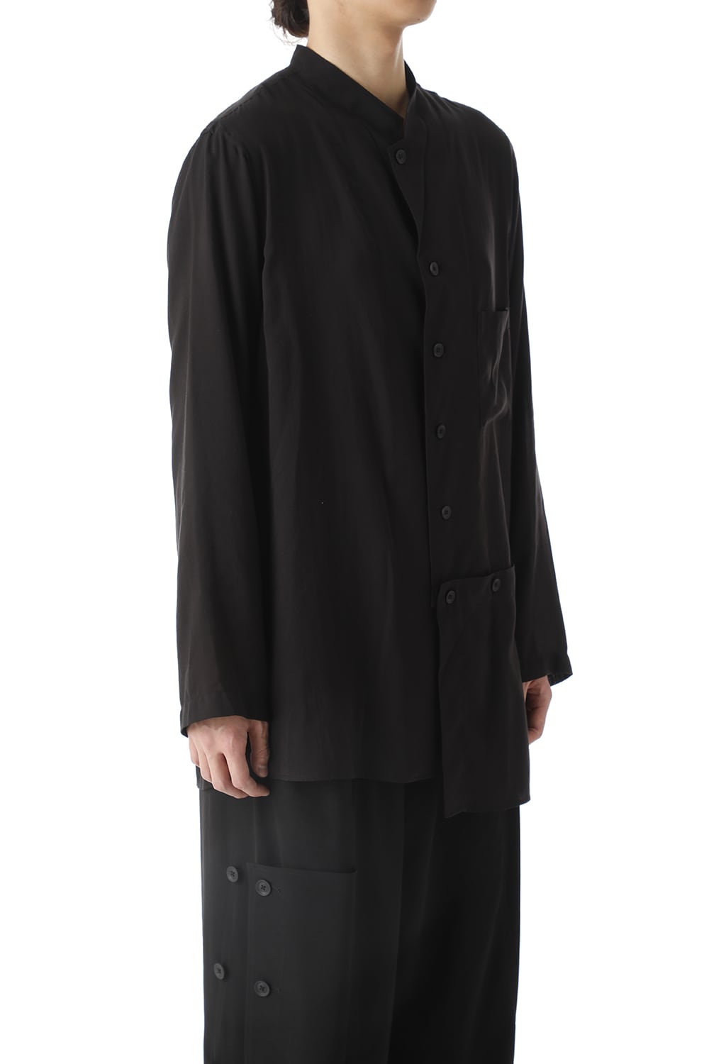 21ss yohji yamamoto 左裾 フラシ布付き テンセルブラウス 2