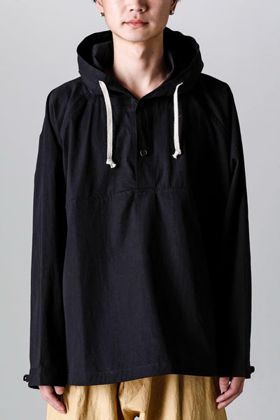 HOODED PULLOVER JACKET BLACK Water-Repellent Dense Cloth - O PROJECT
