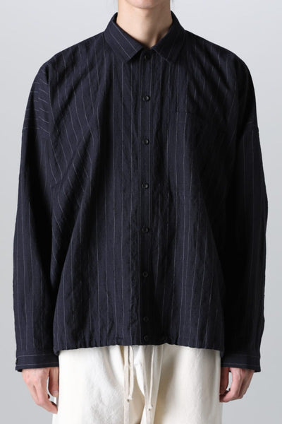 BOMBER SHIRT  Fine Striped Cloth Navy - O PROJECT