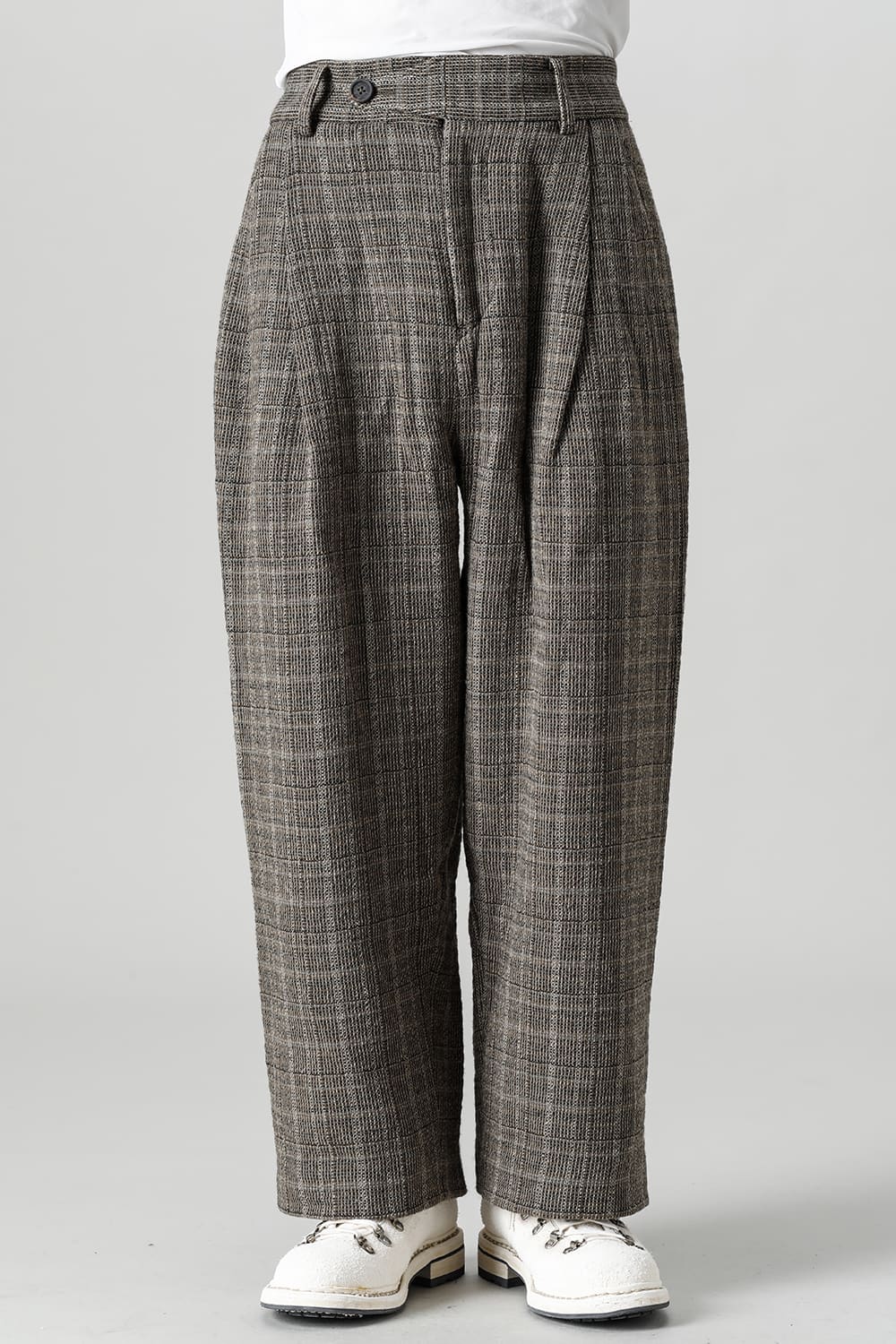 Classic Pleated Wide Leg Plaid Trousers