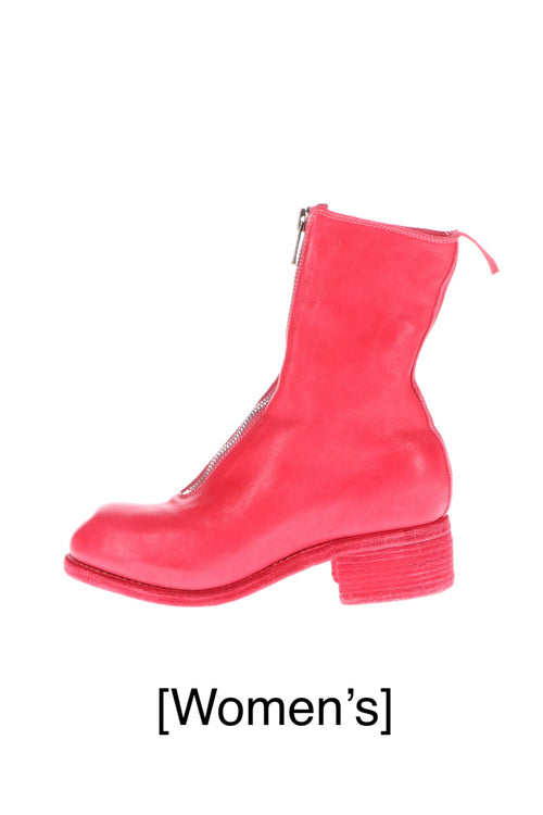 Women's Long Front Zip Boots - Horse Full Grain Leather  Pink - Guidi