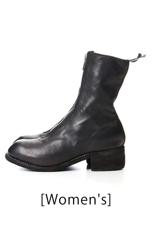 Women's Long Front Zip Boots - Horse Full Grain Leather  Black - Guidi