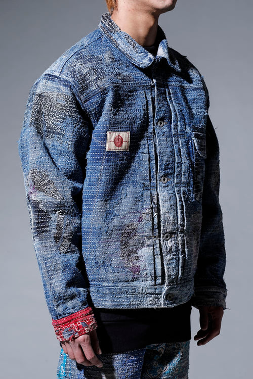 UROBOROS DENIM JACKET INDIGO × TURQUOISE - PROLETA RE ART