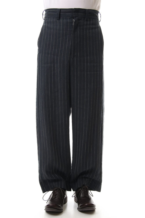 Baggy cropped pants Linen viscose stripe Dark Navy - DEVOA