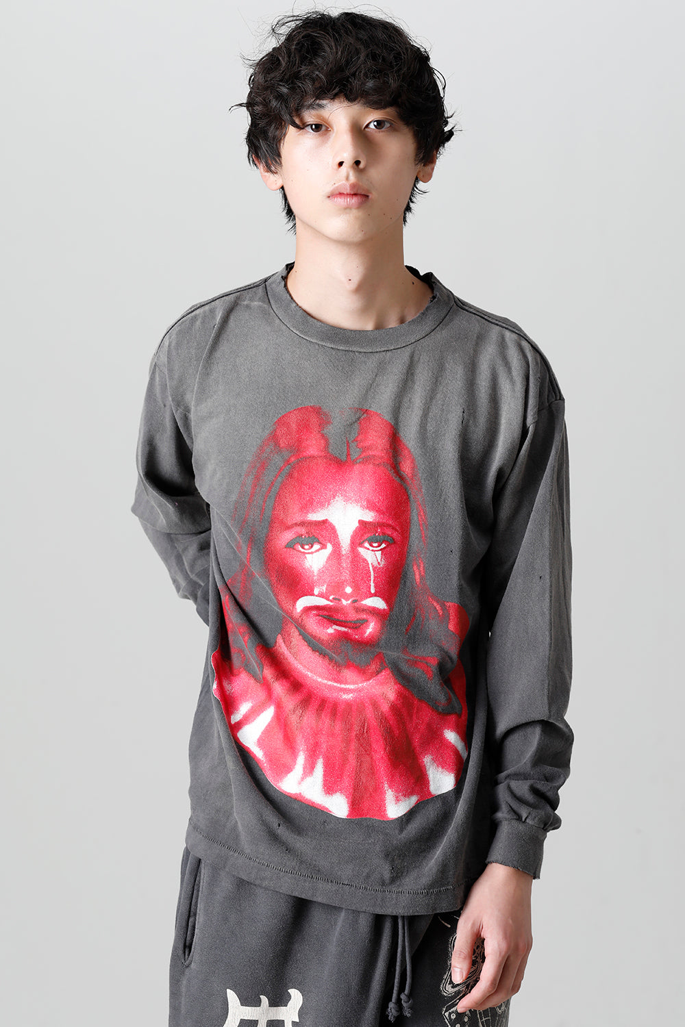 SAINT MICHAE セントマイケル 22AW CLOWN B&R LS TEE ボーンレイズドプリント 長袖シャツ カットソー SM-A22‐0000‐068 グレー