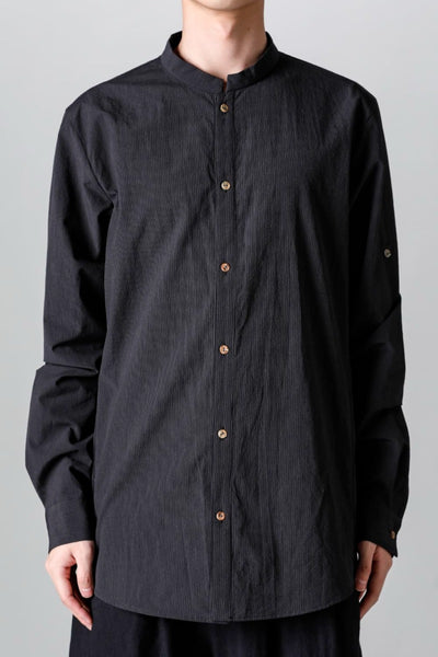 Pinstripe Cotton Mao Collar L/S Shirts  Gray Black - individual sentiments