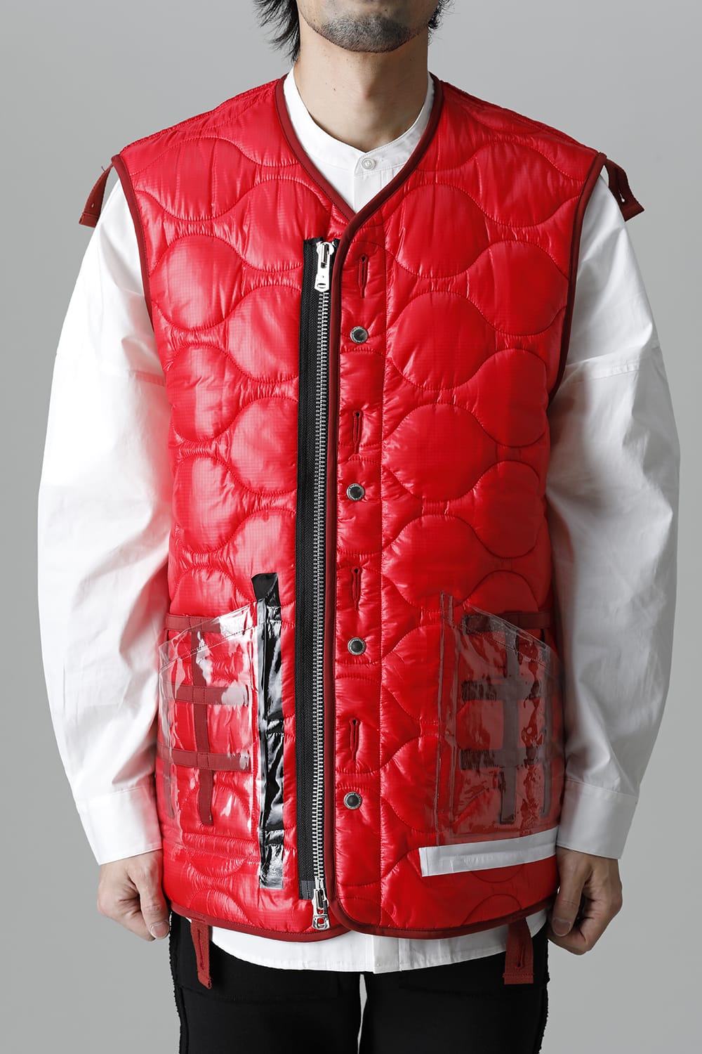sj-00011-Red Oversized Quilting Liner Vest. Red