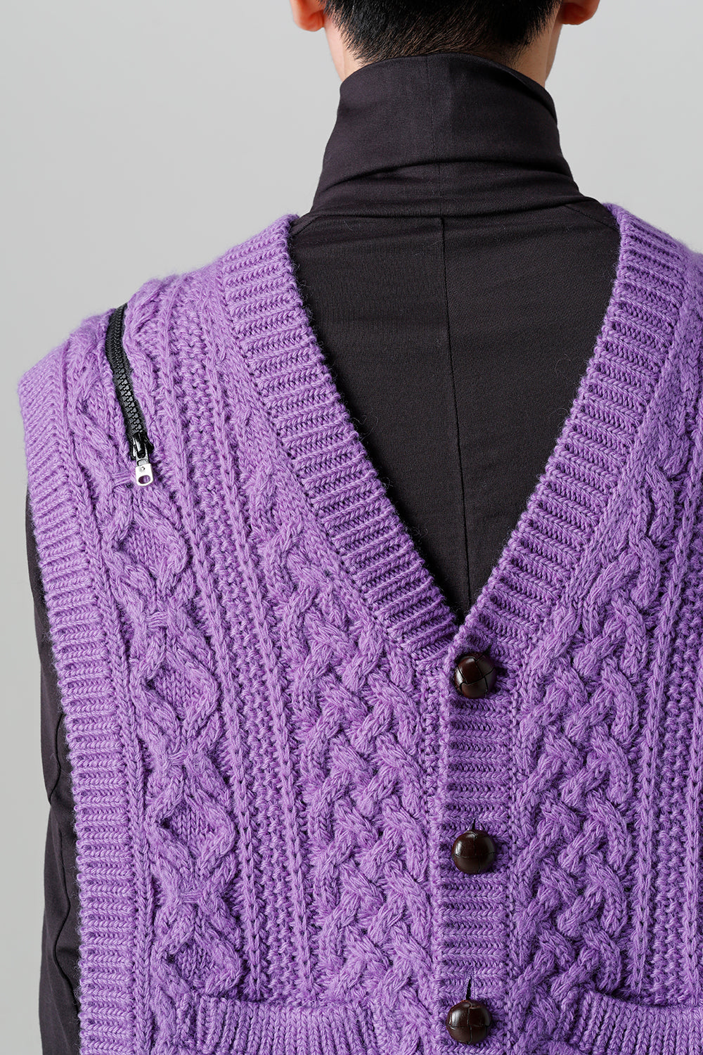 sk.0002AW22-Purple | reverse double zip aran pattern vest Purple 