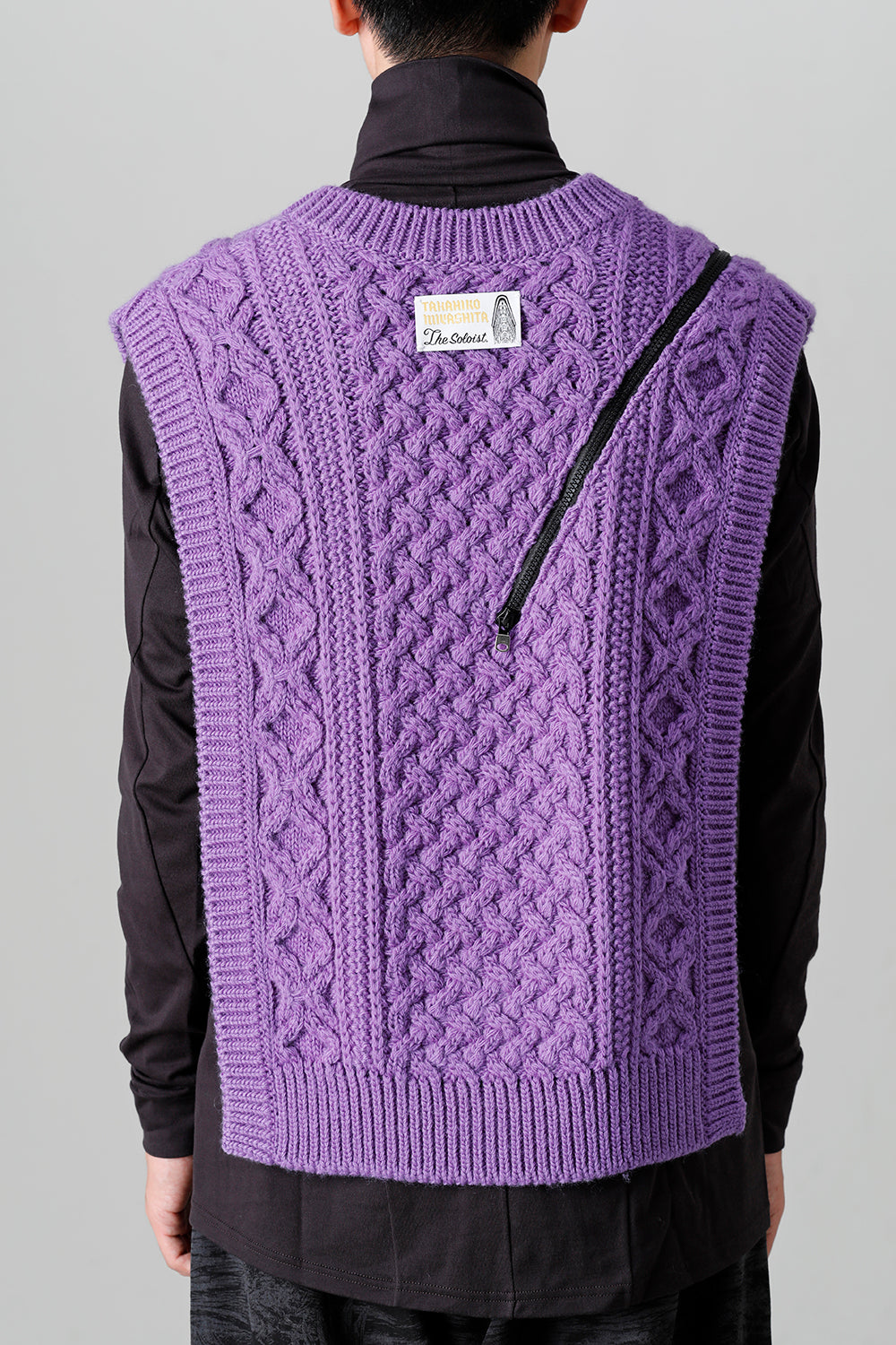 sk.0002AW22-Purple | reverse double zip aran pattern vest Purple