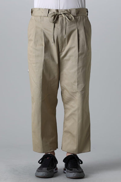 side tape adjustable length 2 tucks work pant. Khaki x White - TAKAHIROMIYASHITATheSoloIst