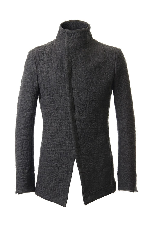 Hand dyed linen x Fleece needle punch High neck jacket Charcoal - ST104-0049A - D.HYGEN