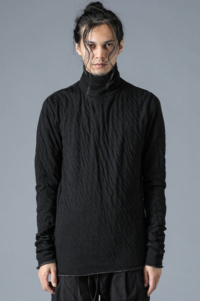 Wool x Cotton Double Face High Neck Long Sleeve T-Shirt Black - D.HYGEN