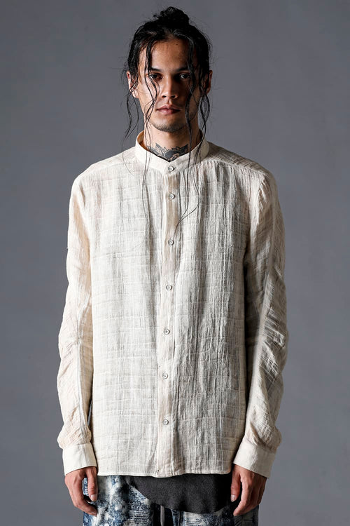 Cracked Jacquard Linen Cold-Dyed Banded Collar Shirt Dusty White - D.HYGEN