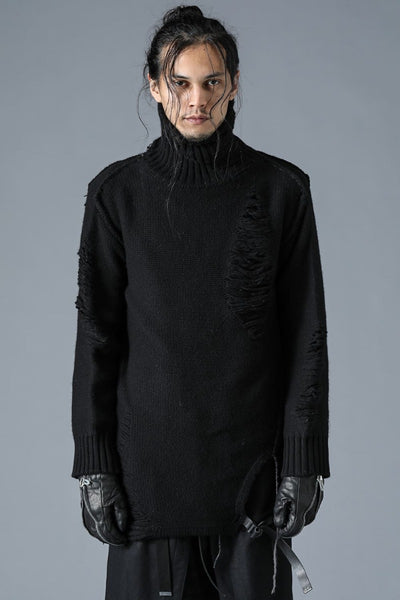 Merino Wool Knit High-Neck Pullover Black - D.HYGEN