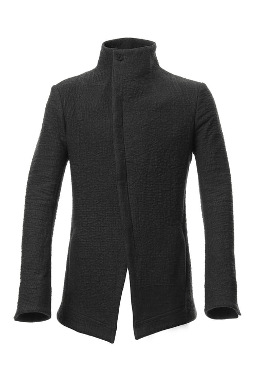 Hand dyed linen x Fleece needle punch High neck jacket Black - ST104-0049A - D.HYGEN