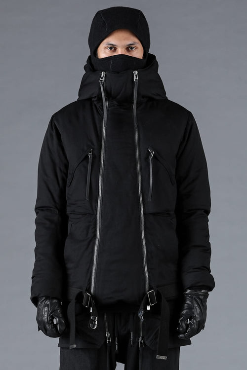 Rayon Twill W Zip Hooded Down Jacket Black - D.HYGEN