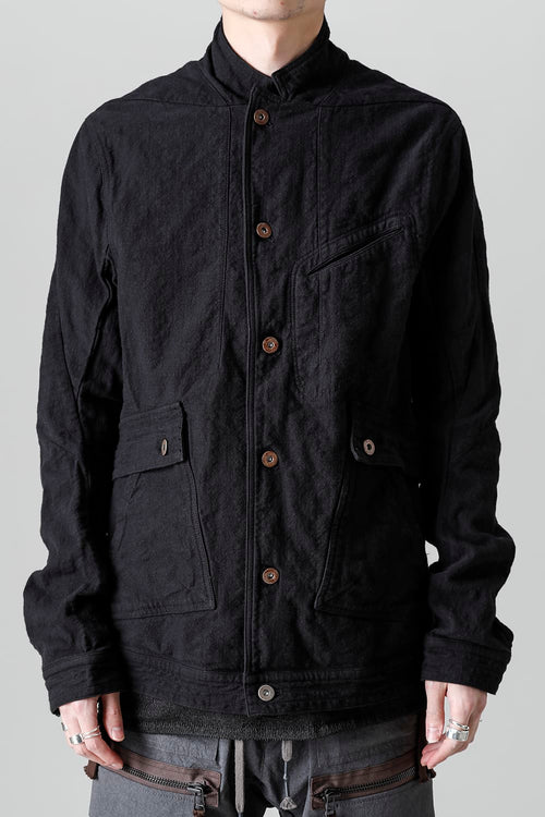 Random Dimple Stretch Cotton×Linen Worker Jacket  Black - D.HYGEN